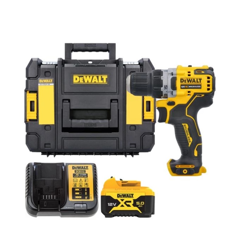 DeWalt DCD701 10.8V / 12V XR Cordless Brushless Sub-Compact Drill Driver With 1 x 5.0Ah Battery, Charger & TSTAK II Case