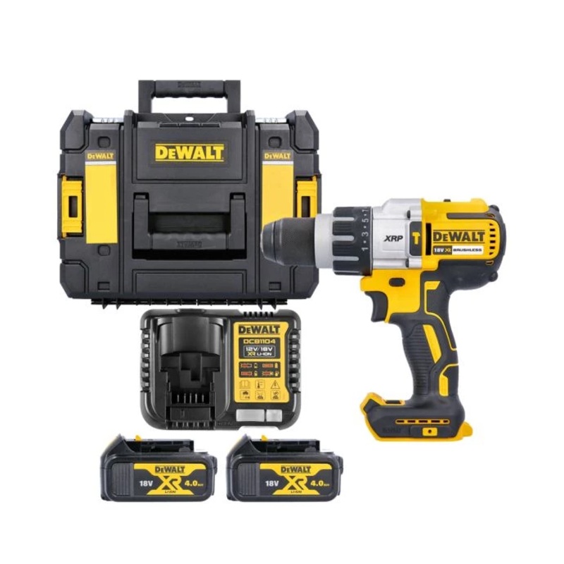 DeWalt DCD996 18V Cordless XRP 3 Speed Brushless Hammer Combi Drill With 2 x 4.0Ah Batteries, Charger & Case