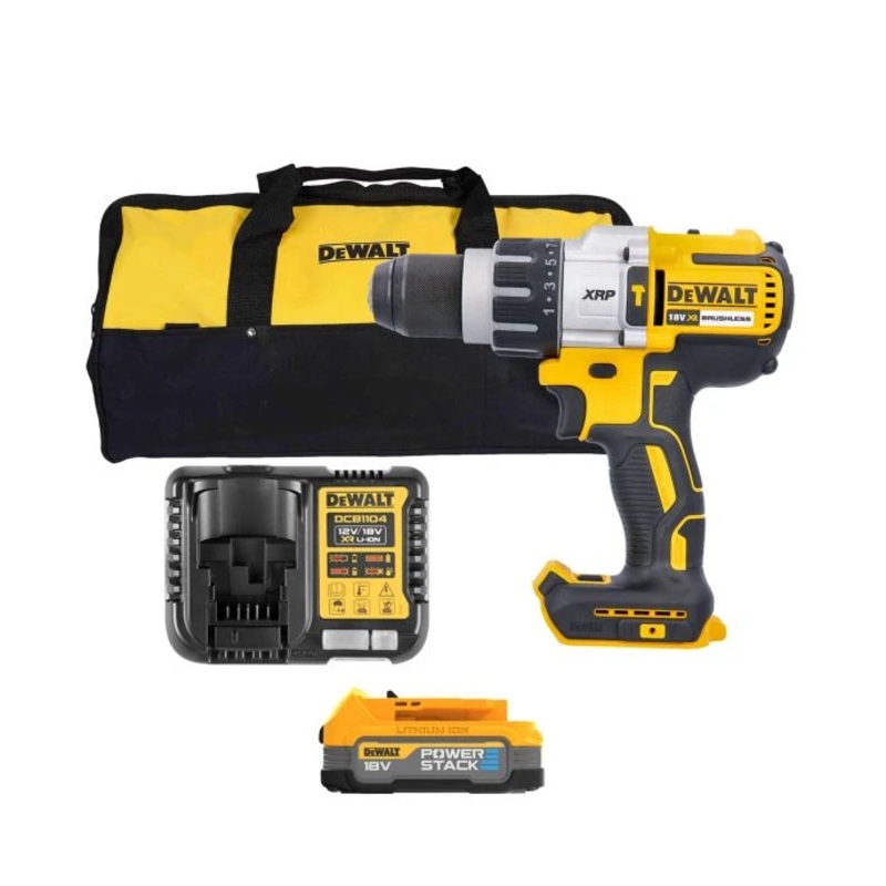 DeWalt DCD996N 18V Cordless XRP 3 Speed Brushless Hammer Combi Drill With 1 x 1.7Ah Powerstack Battery, Charger & Bag