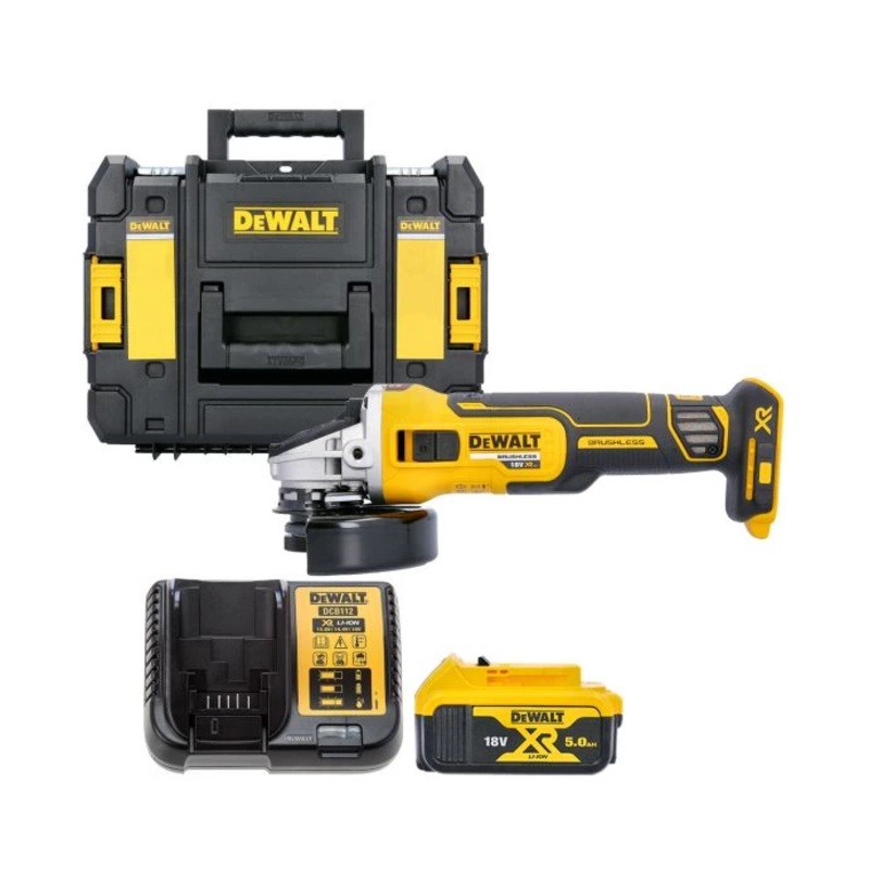 DeWalt DCG405 18V XR Brushless Cordless 125mm Angle Grinder With 1 x 5.0Ah Battery, Charger & Case