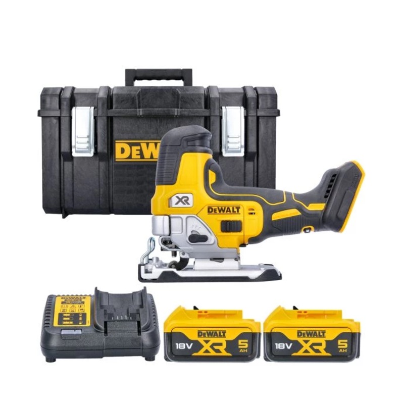 DeWalt DCS335N 18V XR Cordless Brushless Body Grip Jigsaw With 2 x 5.0Ah Batteries, Charger & Case