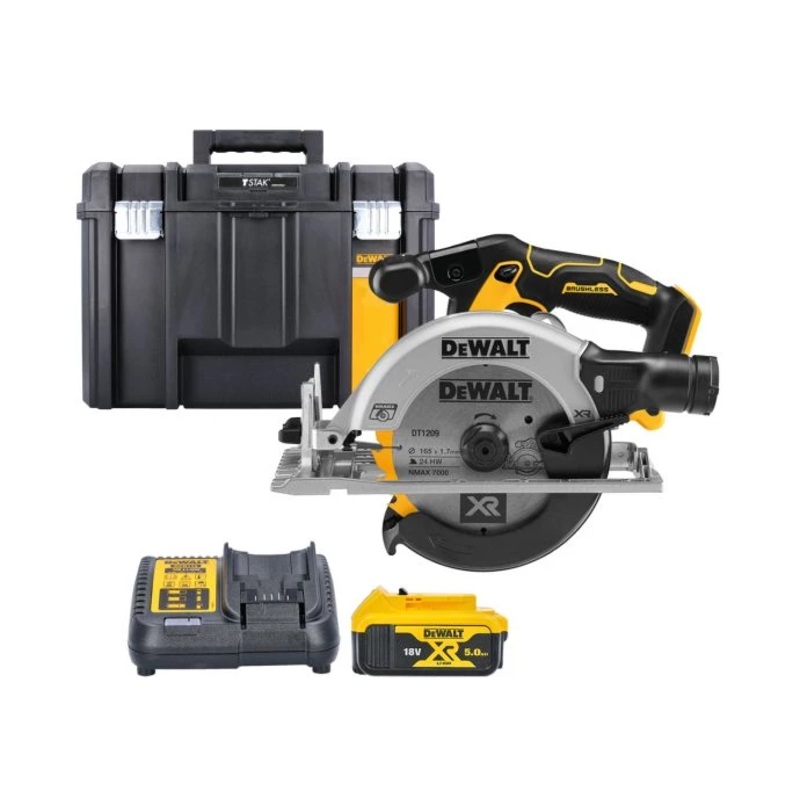DeWalt DCS565 18V XR Cordless Brushless 165mm Circular Saw With 1 x 5.0Ah Battery, Charger & TSTAK VI Case