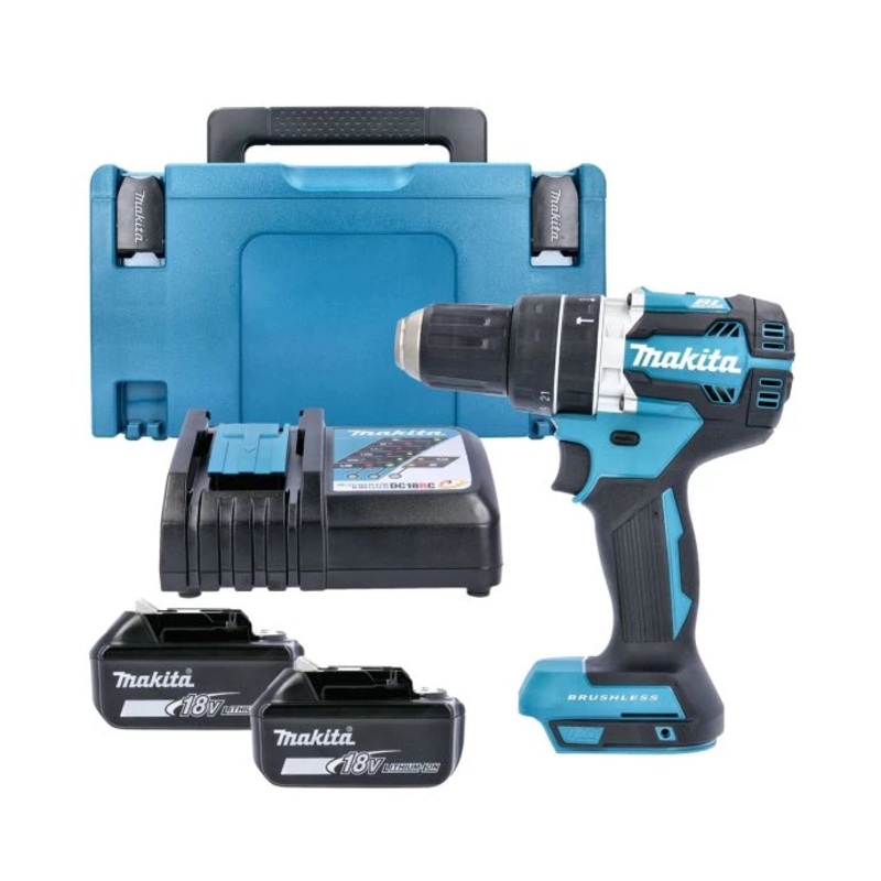 Makita Combi Drill DHP484Z 18V LXT Cordless Brushless 1/2″ 2-Speed Keyless Chuck Max 54Nm With 2 x 3.0Ah Batteries, Charger, Case & Inlay