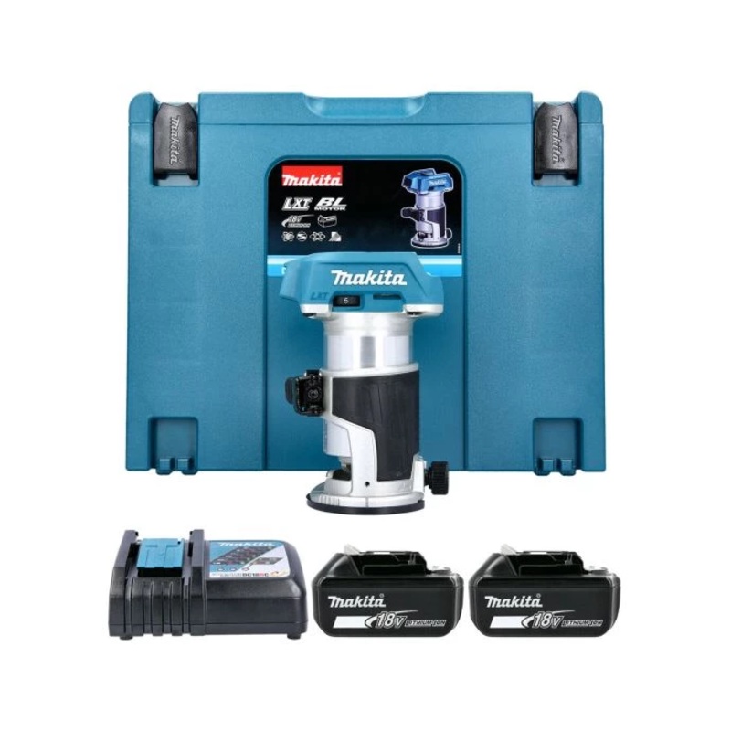 Makita DRT50 18V Brushless Cordless Router/Trimmer With 2 x 5.0Ah Batteries, Charger & Case