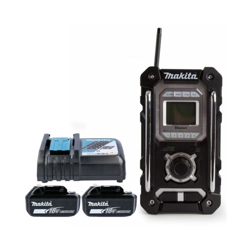 Makita Radio DMR108B 10.8V/18V CXT/LXT Cordless/AC FM/AM Jobsite With AUX, USB & Bluetooth Black With 2 x 6.0Ah Batteries & Charger