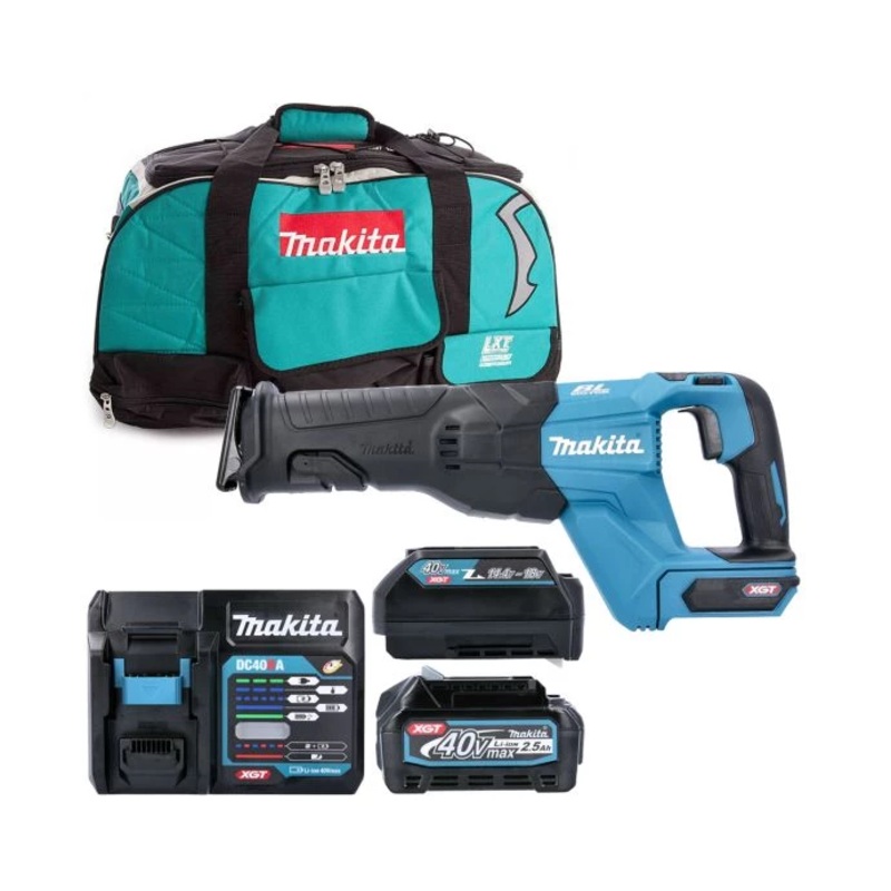 Makita Reciprocating Saw JR001GZ 40V Max XGT Cordless Brushless 2-Speed 32mm Stroke Length With 1 x 2.5Ah Battery, Charger, ADP10 & Bag