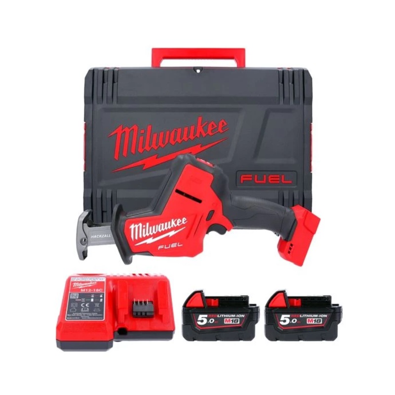Milwaukee M18FHZ KIT8 18V Fuel Hackzall Reciprocating Saw With 2 x 5.0Ah Batteries, M12-18C Charger & Carry Case
