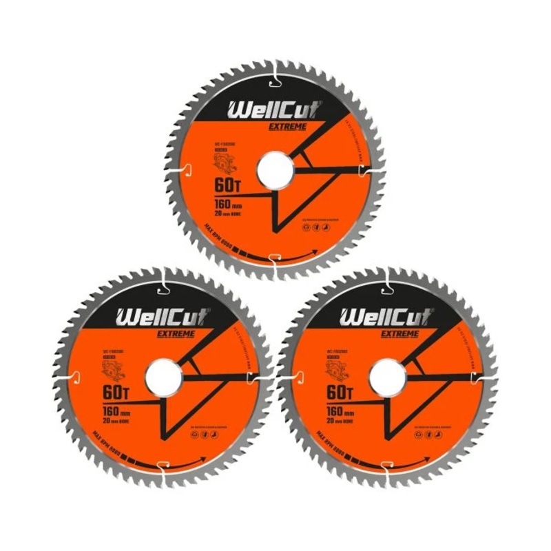 WellCut TCT Circular Saw Blades 160mm x 20mm x 60T Fine Cutting Wood Saw Blades Compatible with all Brands Pack of 3