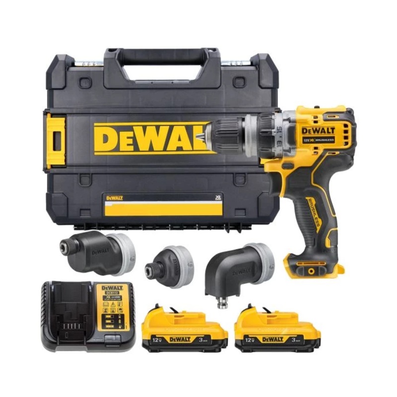 DeWalt DCD703L2T 12V XR Cordless Brushless 4 Multi-Head Drill Driver With 2 x 3.0Ah Batteries, Charger & Carry Case