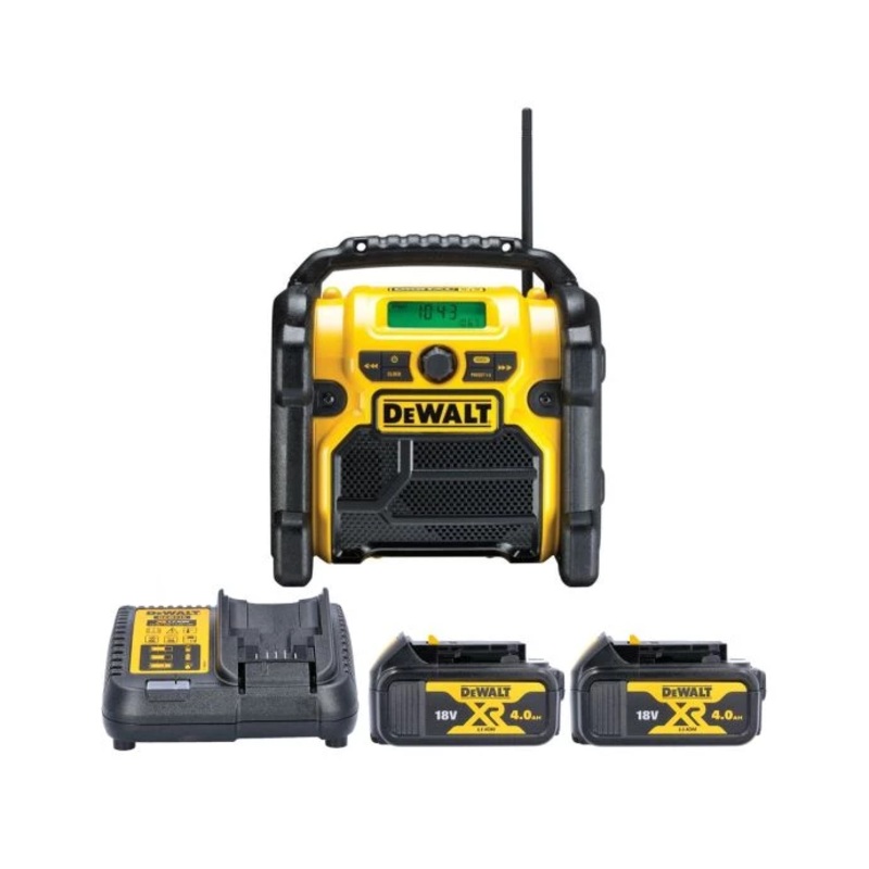 DeWalt DCR020 18V XR Cordless Compact Digital DAB+ Jobsite Radio With 2 x 4.0Ah Batteries & Charger