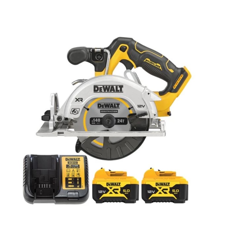 DeWalt DCS512 12V XR Cordless Brushless 140mm Circular Saw With 2 x 5.0Ah Batteries & Charger