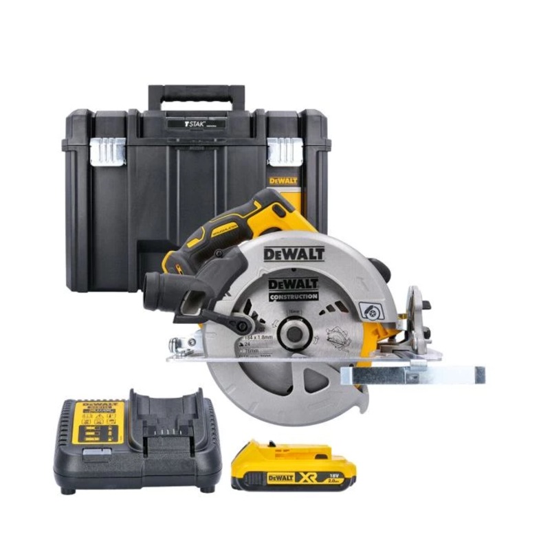 DeWalt DCS570 18V XR Cordless Brushless 184mm Circular Saw With 1 x 2.0Ah Battery, Charger & TSTAK VI Case