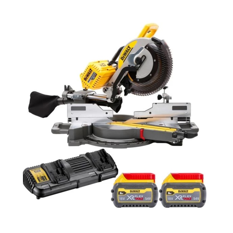 DeWALT DHS780T2 XR 54V Cordless Brushless FlexVolt 305mm Mitre Saw 2 x 6.0Ah Batteries, Charger