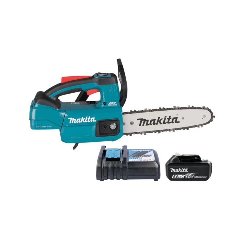 Makita Chainsaw DUC254RT 18V LXT Cordless Brushless 3/8″/0,325″ Chain Pitch 250mm/10″ 570W With 1 x 5.0Ah Battery & Charger
