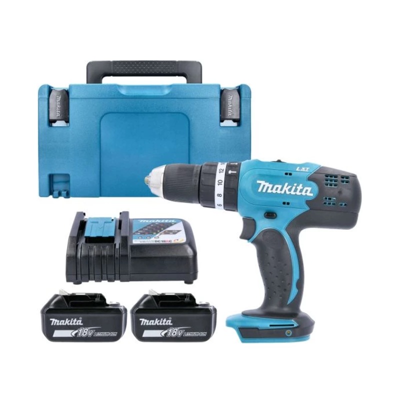 Makita Combi Drill DHP453Z 18V LXT Cordless 1/2″ 2-Speed Keyless chuck Max 42Nm With 2 x 6.0Ah Batteries, Charger, Case & Inlay