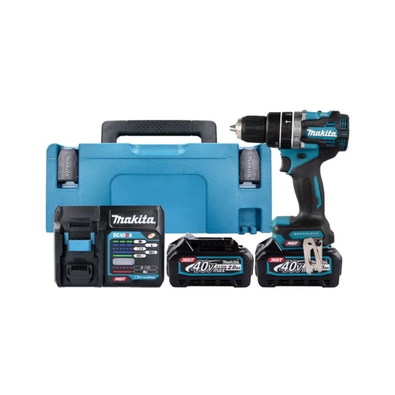 Makita Combi Drill HP002GA202 40V Max XGT Cordless Brushless 1/2″ 2-Speed Keyless Chuck Max 64Nm With 2 x 2.0Ah Batteries, Charger & Case