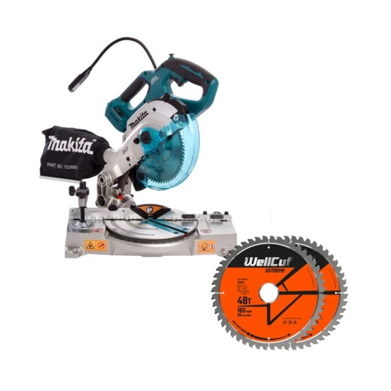 Makita DLS600 18V Li-ion LXT Brushless 165mm Mitre Saw With 48T Extreme Blade Pack of 2