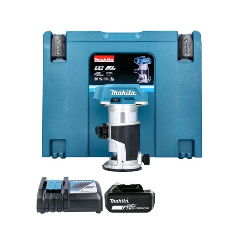 Makita DRT50 18V Brushless Cordless Router/Trimmer With 1 x 5.0Ah Battery, Charger & Case