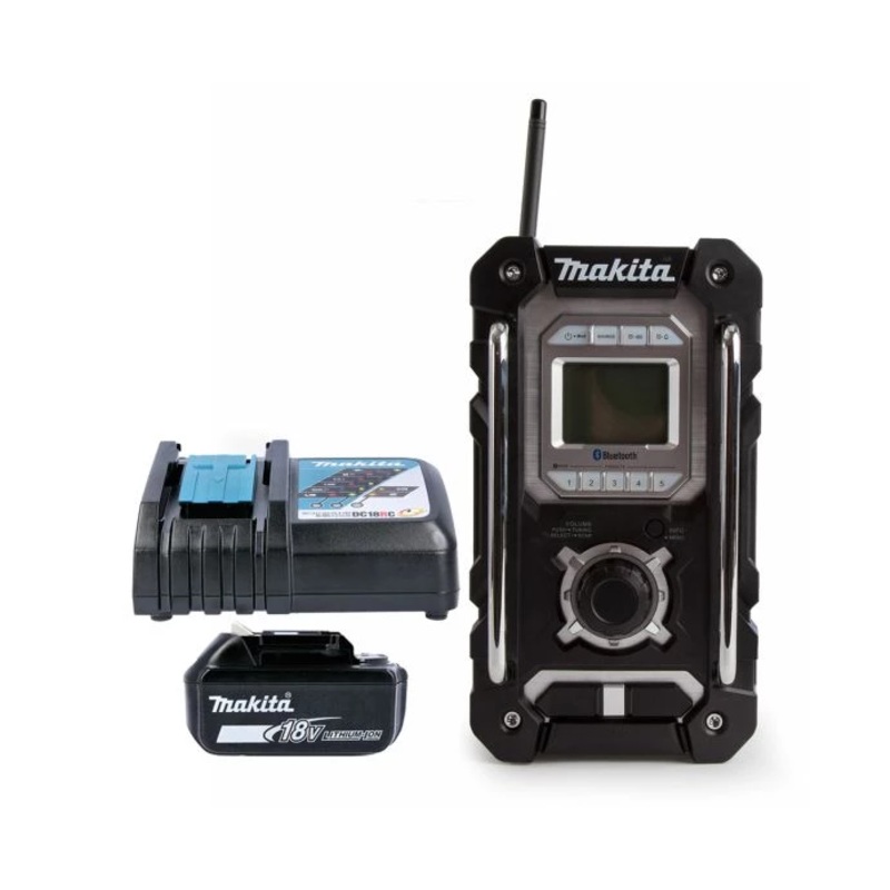 Makita Radio DMR108B 10.8V/18V CXT/LXT Cordless/AC FM/AM Jobsite With AUX, USB & Bluetooth Black With 1 x 4.0Ah Battery & Charger