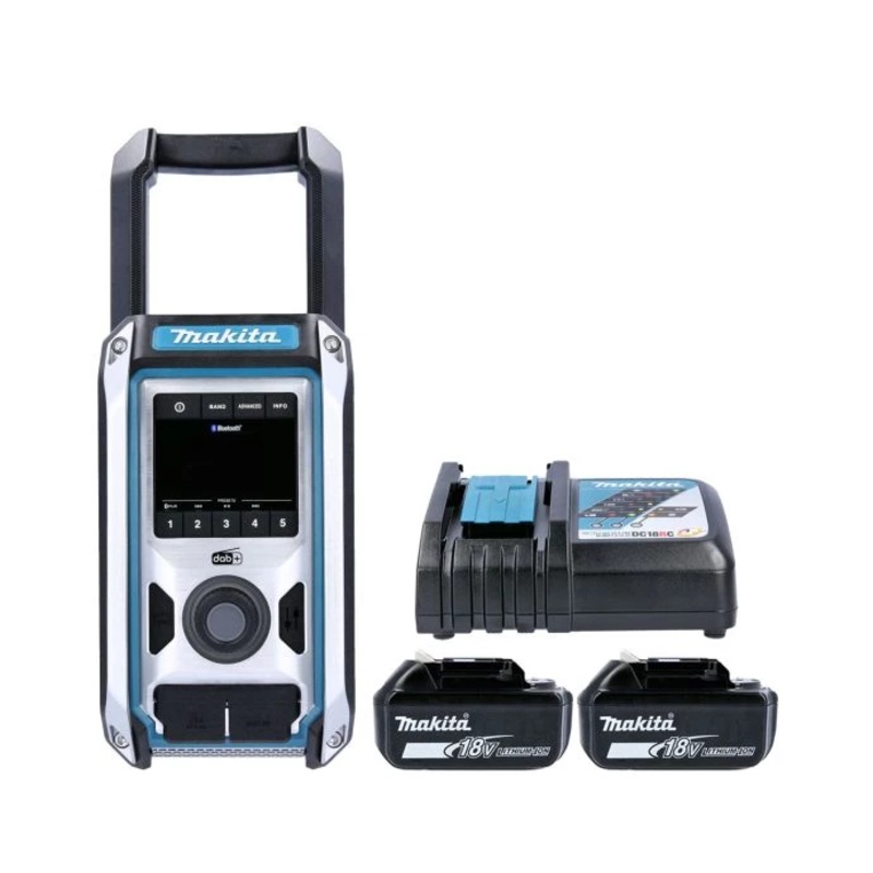 Makita Radio DMR115 10.8V/18V CXT/LXT Cordless/AC FM/DAB/DAB+ Jobsite With AUX, USB & Bluetooth With 2 x 3.0Ah Batteries & Charger
