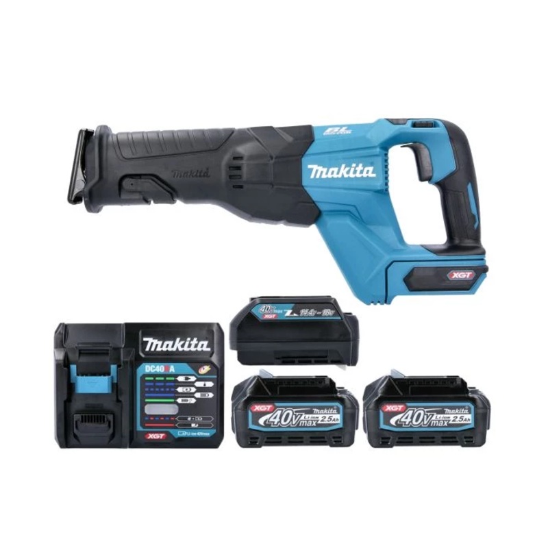 Makita Reciprocating Saw JR001GZ 40V Max XGT Cordless Brushless 2-Speed 32mm Stroke Length With 2 x 2.5Ah Batteries, Charger & Adaptor