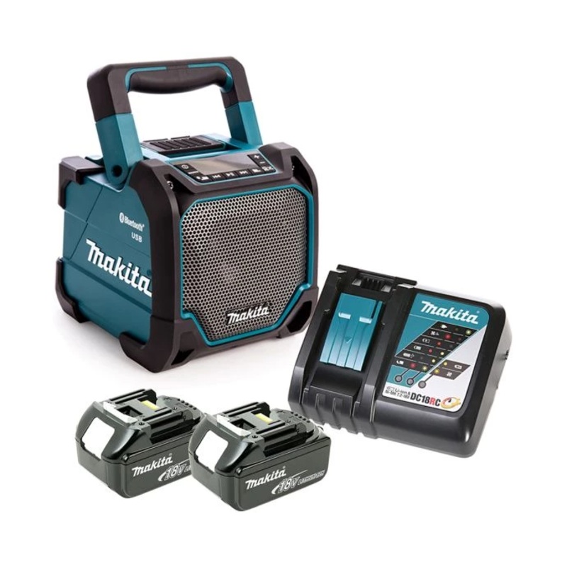 Makita Speaker DMR202 12V Max/18V CXT/LXT Cordless/AC Jobsite With Bluetooth, AUX & USB With 2 x 4.0Ah Batteries & Charger