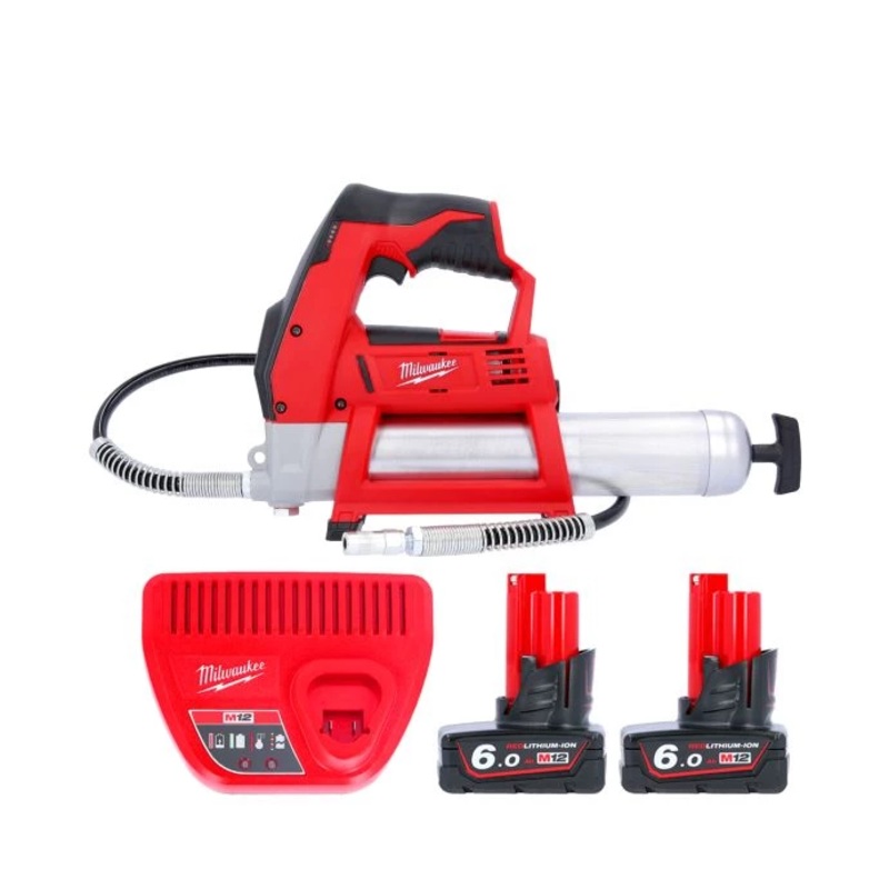 Milwaukee M12GG 12V Cordless Grease Gun With 2 x 6.0Ah Batteries & Charger