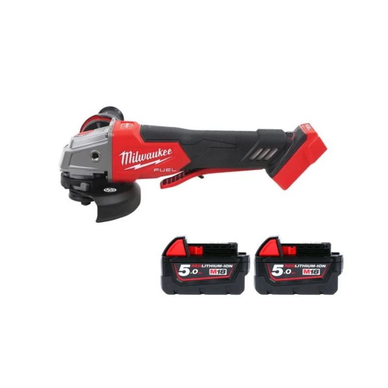 Milwaukee M18FSAGV115XPDB 18V Cordless Brushless 115mm FUEL Paddle Switch Angle Grinder With 2 x 5.0Ah Batteries