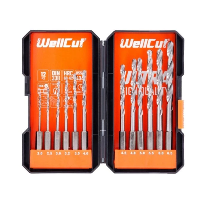 Wellcut 12 Piece HSS Steel Hex Shank Drill Bits Set 2mm-6.5mm