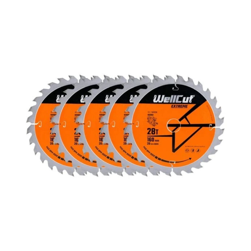 WellCut TCT Circular Saw Blades 160mm x 20mm x 28T Fine Cutting Wood Saw Blades Compatible with all Brands Pack of 5