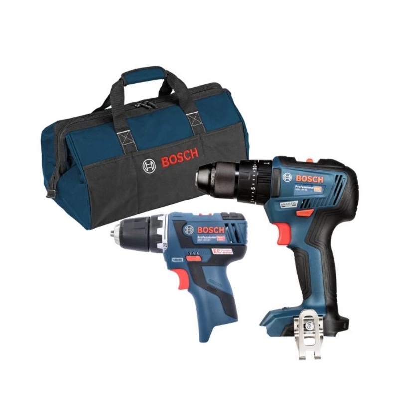 Bosch GSB 18 V-55 Brushless Combi Drill & GSR 12V-20 Drill Driver Twin Pack With Tool Bag (Without Battery & Charger)