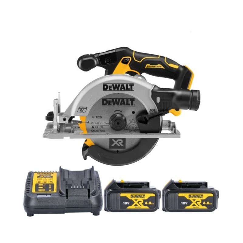 DeWalt DCS565 18V XR Cordless Brushless 165mm Circular Saw With 2 x 4.0Ah Batteries & Charger