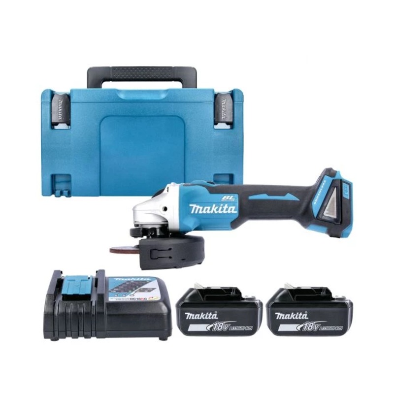 Makita Angle Grinder DGA504Z 18V LXT Cordless 125mm Brushless Slide Switch With 2 x 5.0Ah Batteries, Charger & Case
