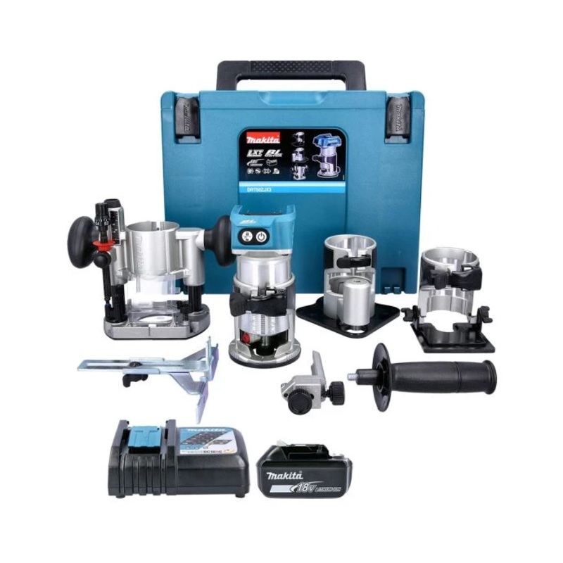 Makita DRT50ZJX3 18v Brushless Router With Extra Bases With 1 x 6.0Ah Battery & Charger