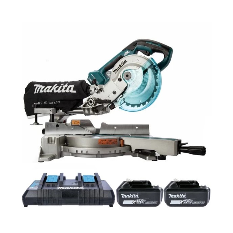 Makita Mitre Saw DLS714NZ 18V/36V LXT Cordless Brushless 190mm Slide Compound With 2 x 5.0Ah Batteries & Twin Port Charger