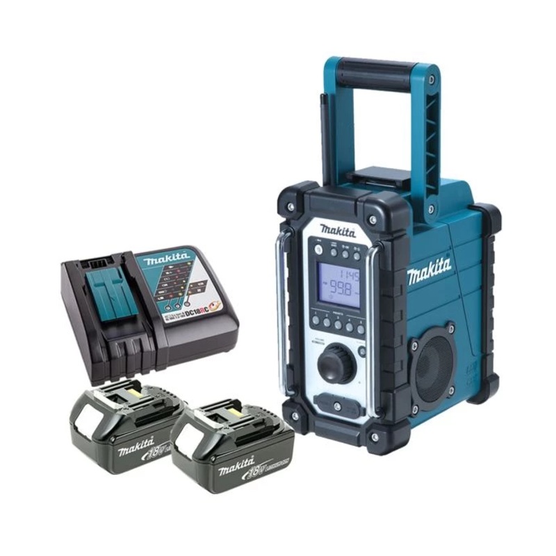 Makita Radio DMR107 14.4V/18V CXT/LXT Cordless/AC FM/AM Jobsite With AUX With 2 x 5.0Ah Batteries & Charger