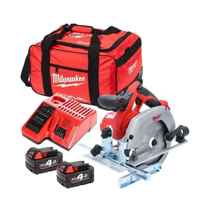Milwaukee HD18CS 18V 165mm Circular Saw With 2 x 4.0Ah Batteries, Charger & 24″ Wheel Bag