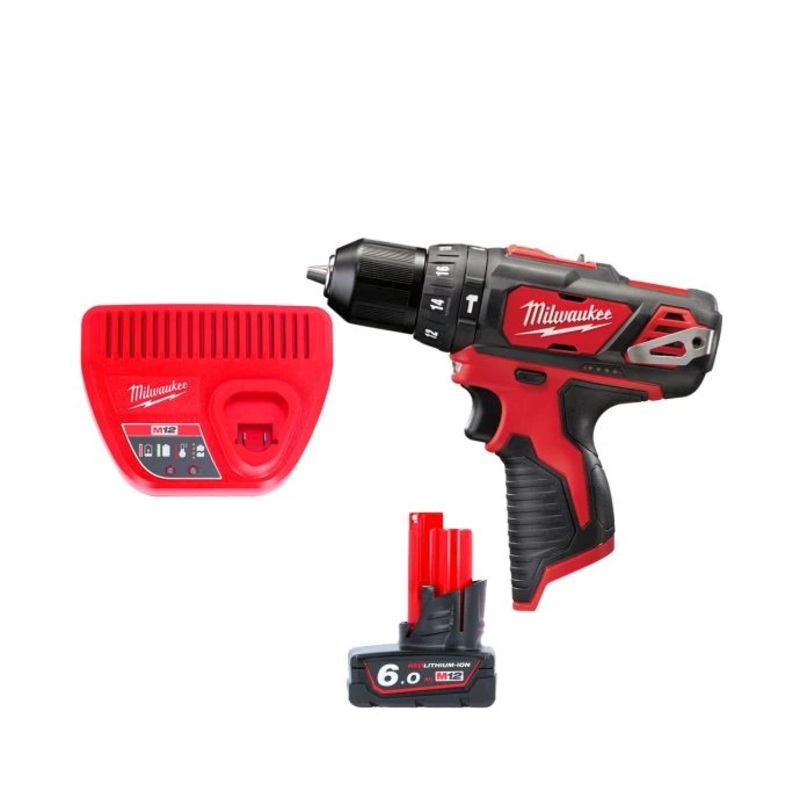 Milwaukee M12BPD 12V Cordless 10mm Compact Combi Hammer Drill With 1 x 6.0Ah Battery & Charger