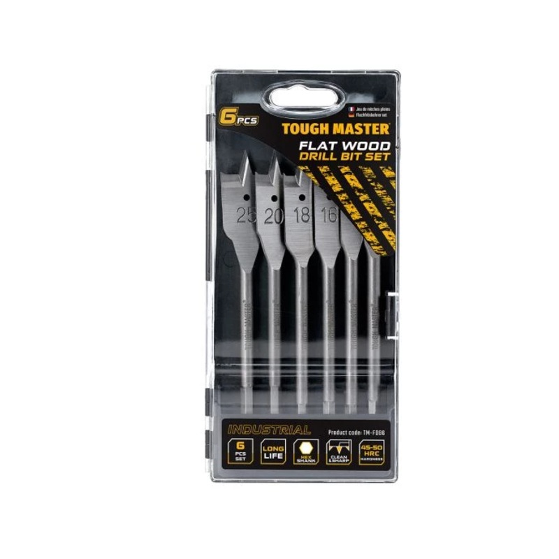 TOUGH MASTER Paddle Flat Wood Drill Bit Set with Plastic Storage Case – 6 Pieces (TM-FDB6)