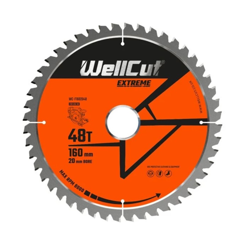 WellCut TCT Circular Saw Blade 160mm x 20mm x 48T Fine Cutting Wood Saw Blade Compatible with all Brands