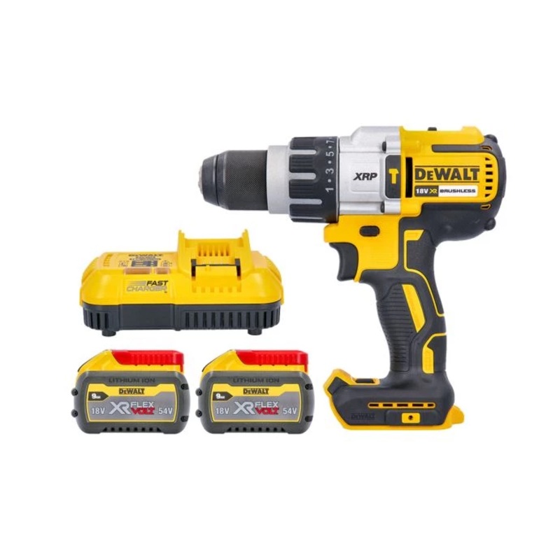 DeWalt DCD996 18V Cordless XRP 3 Speed Brushless Hammer Combi Drill With 2 x 9.0Ah Batteries & Charger