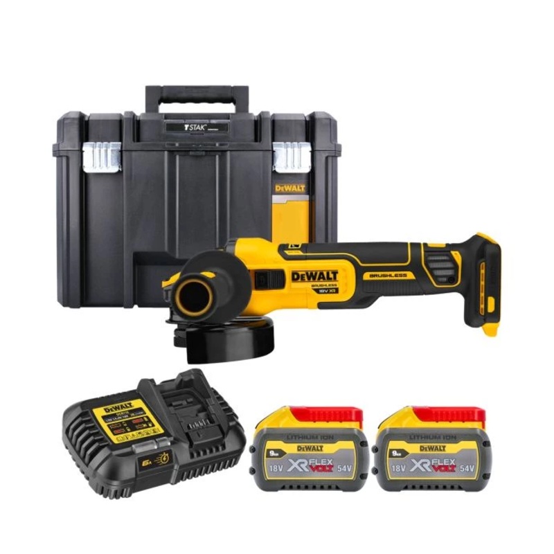 DeWalt DCG409 18V XR Brushless Flexvolt Advantage 125mm Angle Grinder With 2 x 9.0Ah Batteries, Charger & TSTAK VI Case