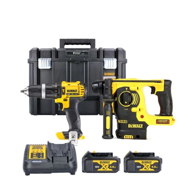 DeWalt DCK206M2T 18V Cordless Combi & SDS+ Hammer Drill Twin Pack With 2 x 4.0Ah Batteries, Charger & TStak Case