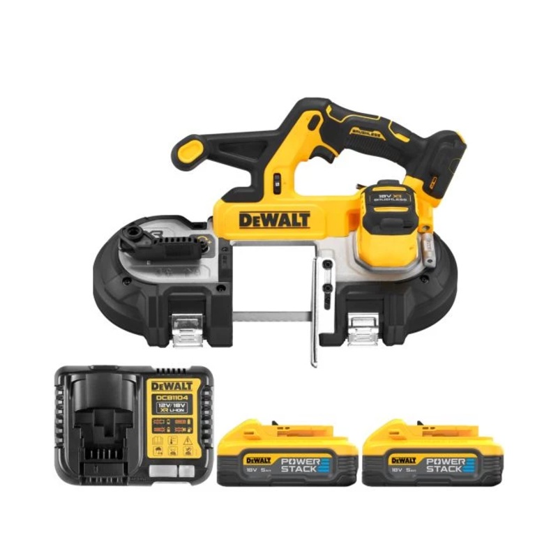 DeWalt DCS378N 18V XR Cordless Brushless Mid Sized Band Saw With 2 x 5.0Ah Powerstack Batteries & Charger