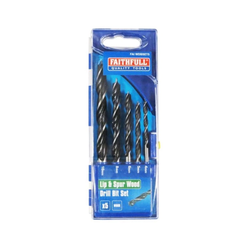 Faithfull FAIWDBSET5 4-10mm 5 Piece Lip & Spur Wood Drill Bit Set