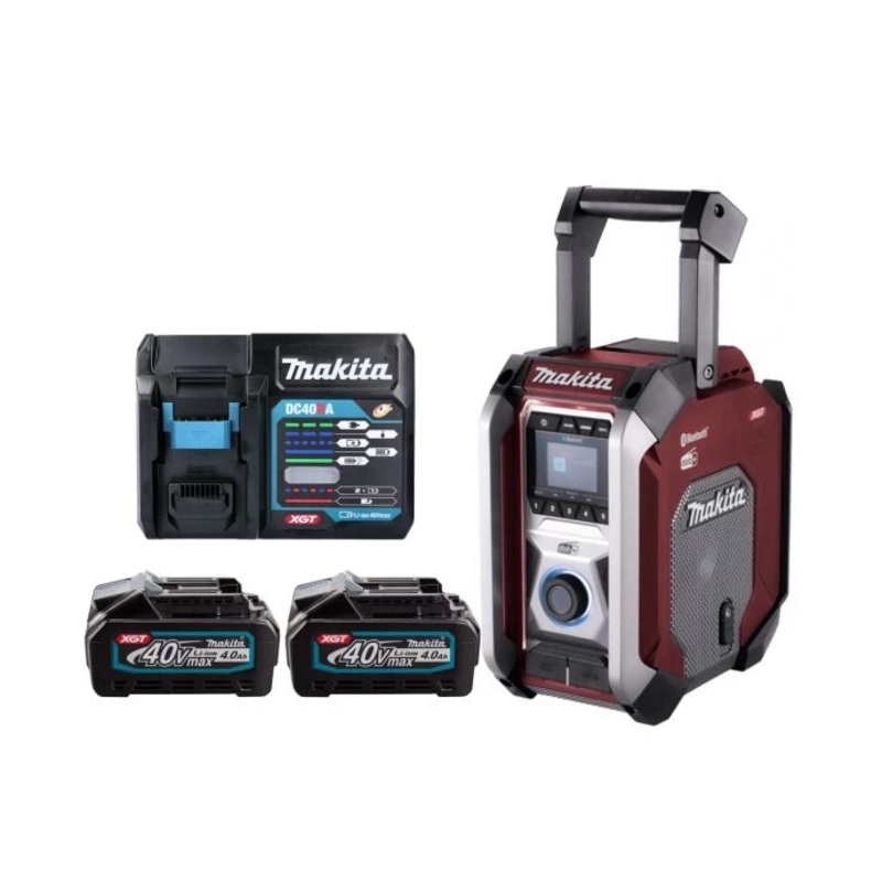 Makita Radio MR007GZ02 12V Max/18V/40V Max CXT/LXT/XGT Cordless/AC FM/DAB/DAB+ Jobsite With Bluetooth Red With 2 x 4.0Ah Batteries & Charger