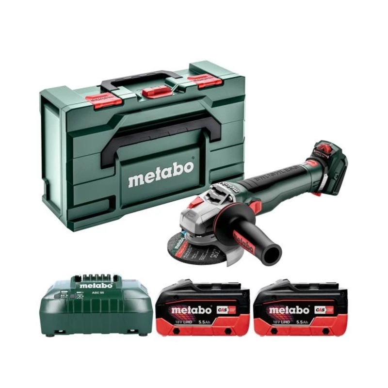 Metabo WVB 18 LT BL 11-115 Quick 18V Cordless Brushless 115mm Angle Grinder With 2 x 5.5Ah Batteries, Charger & MetaBox