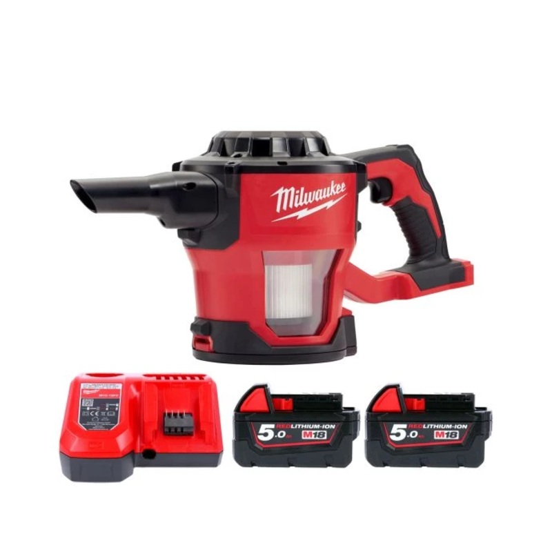 Milwaukee M18CV 18V M18 Cordless Compact Hand Vacuum With 2 x 5.0Ah Batteries & Charger