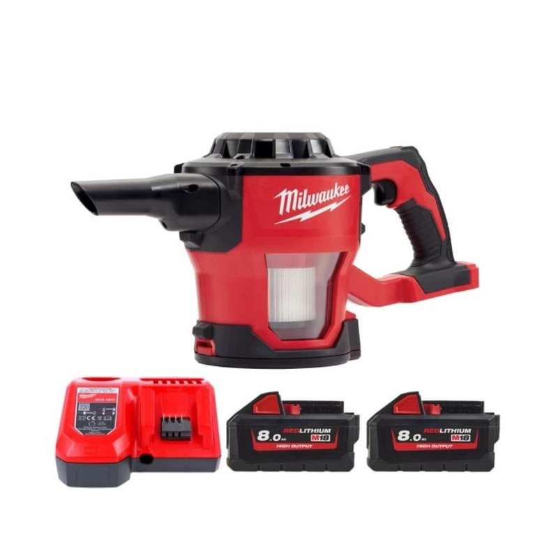 Milwaukee M18CV 18V M18 Cordless Compact Hand Vacuum With 2 x 8.0Ah Batteries & Charger
