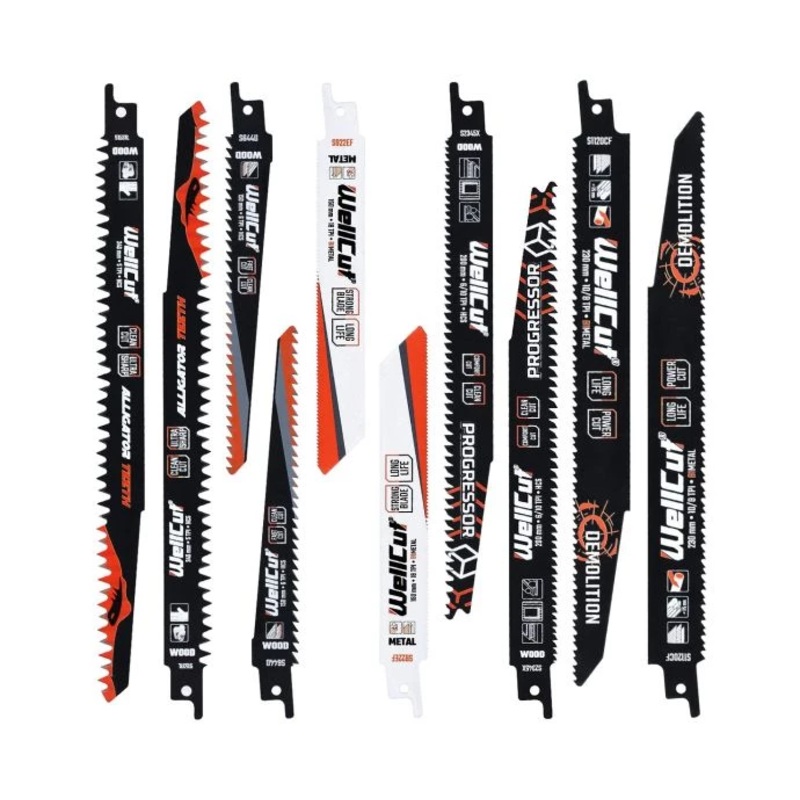 WellCut Extreme 10 Piece Reciprocating Saw Blade Set for Wood & Metal  suitable for Bosch, Dewalt & Makita